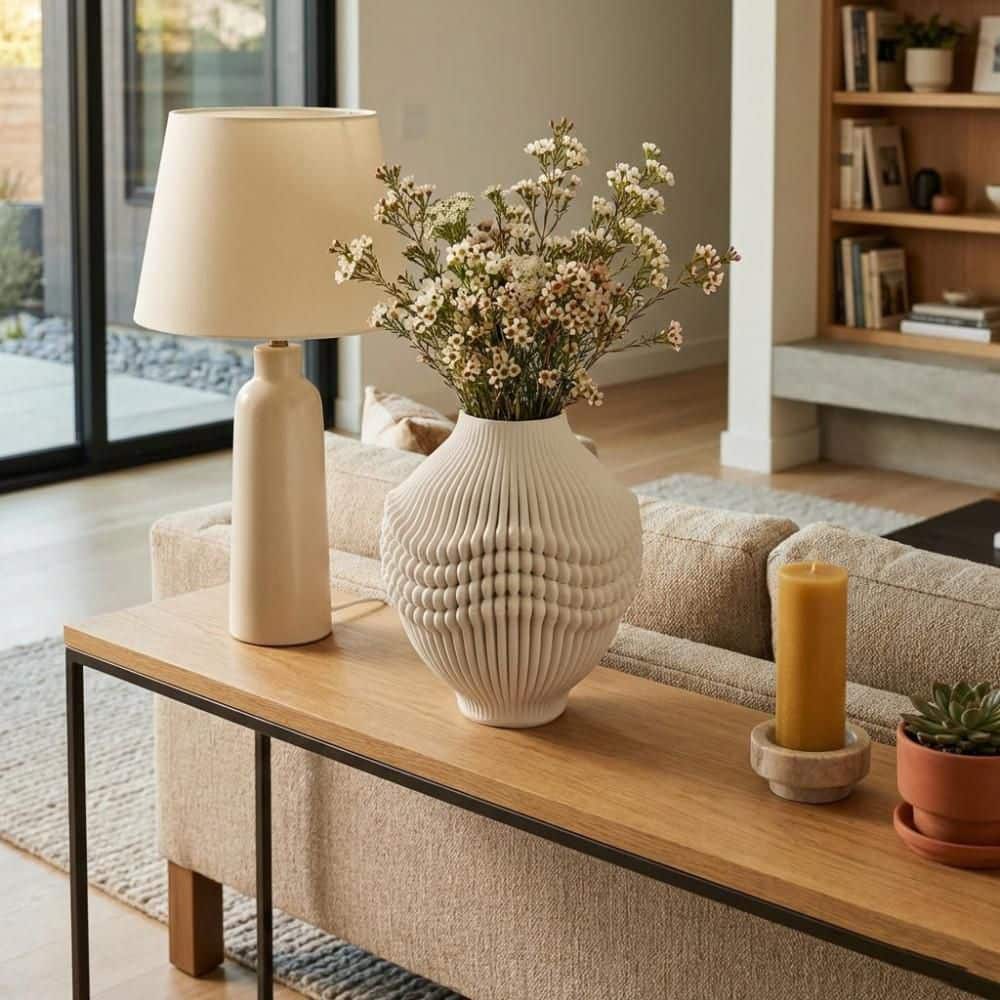 14 in. Ivory/Tan Ceramic Round Decorative Vase price history on PriceWatchPro