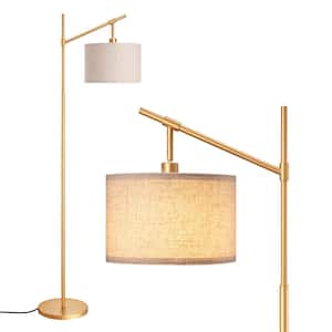 63.8 in. Gold Arched Floor Lamp for Living Room with Fabric Drum Shade