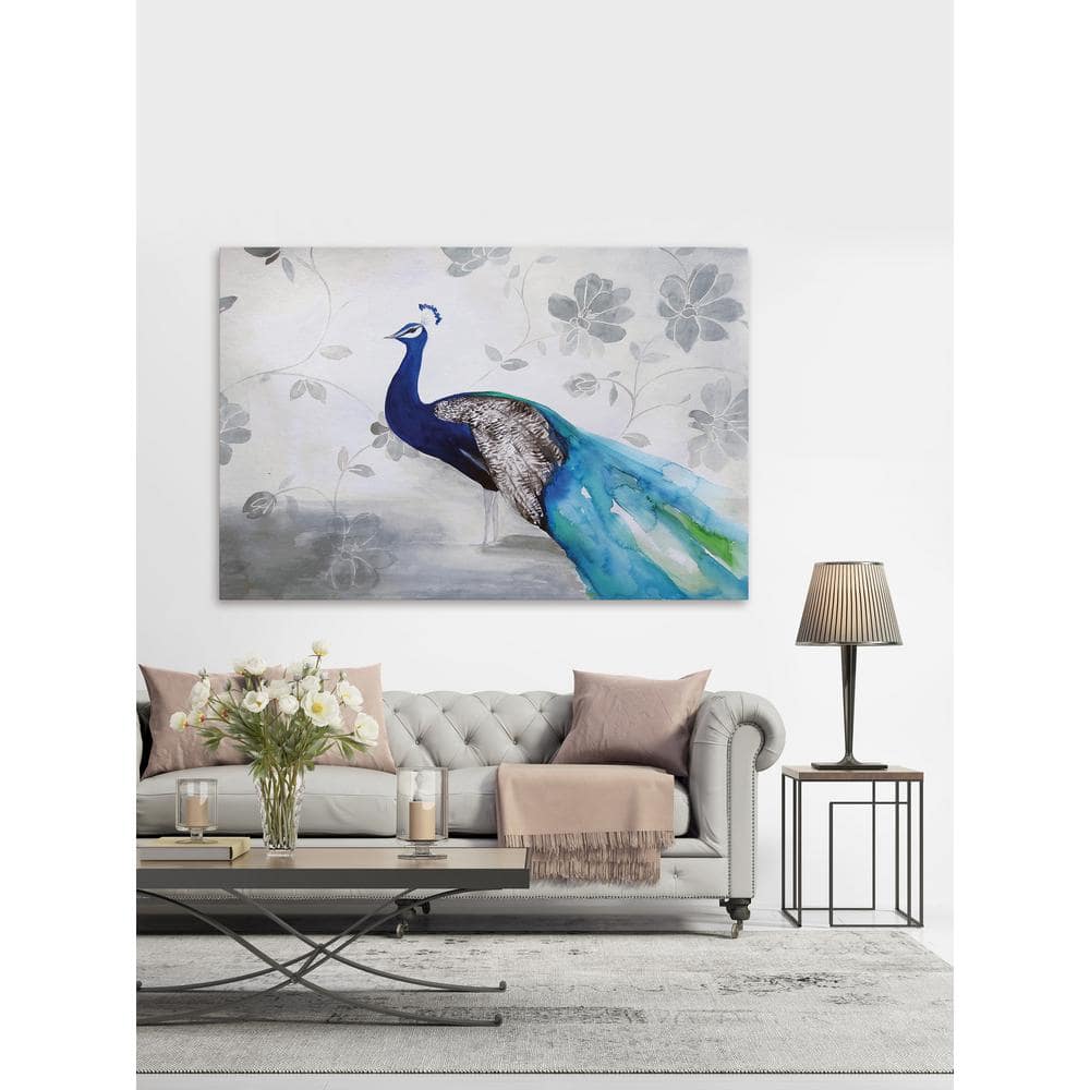 12 in. H x 18 in. W ""Peacock Fable Cool"" by Christine Lindstrom Printed Canvas Wall Art, Multi-Colored