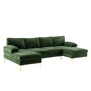 111 in. W 3-Piece Fabric Living Room Sofa Sectional Sofa in Green