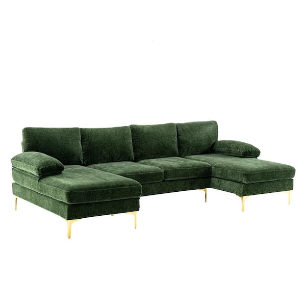GODEER 111 in. W 3-Piece Fabric Living Room Sofa Sectional Sofa in Green