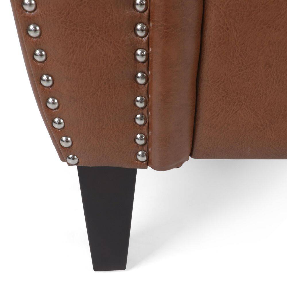 Cognac Brown Faux Leather Club Chair with Nailhead Trim