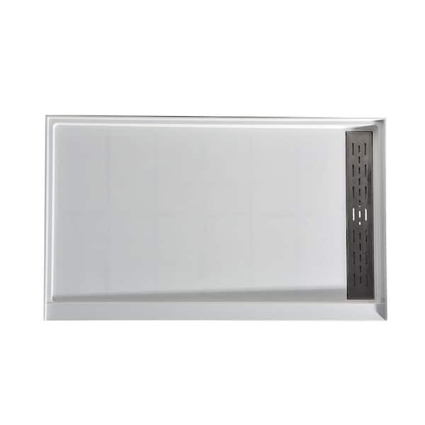 Alexander 60 in. L x 30 in. W Alcove Shower Pan Base with Right Drain in Glossy White Marine Acrylic