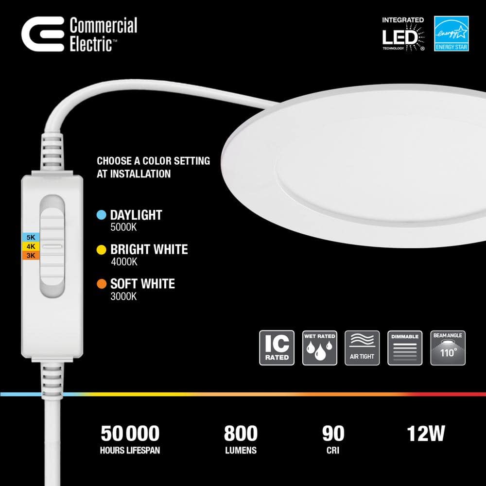 White 6-Inch Slim Canless LED Recessed Light with Selectable Color Temperature