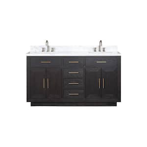 Condor 60 in W x 22 in D Black Oak Double Bath Vanity, Carrara Marble Top, and Faucet Set