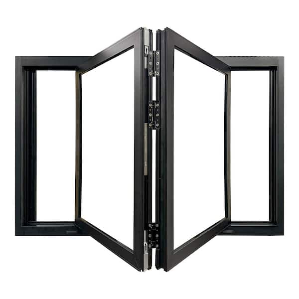 Teza Bi-Fold Bi-Fold 72 in. W x 42 in. H Universal Hand Outswing Matte Black Aluminum Tempered Window with Screen