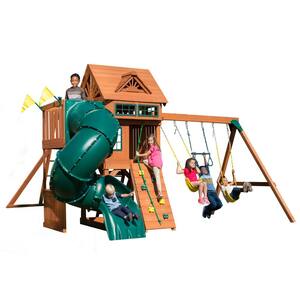 Professionally Installed Sky Tower Turbo Complete Wooden Playset with 5 ft. Terrace, Swings and Swing Set Accessories