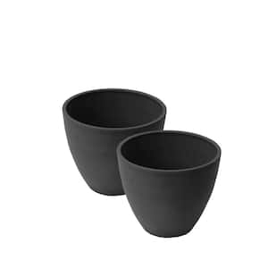 Valencia 10 in. Dia x 8.3 in. H Spun Charcoal Plastic Round Taper Curve Planters (2-Pack)