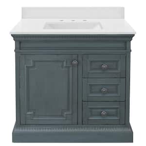 Cailla 37 in. W x 22 in. D Vanity in Distressed Blue Fog with Engineered Marble Vanity Top in Snowstorm with White Sink
