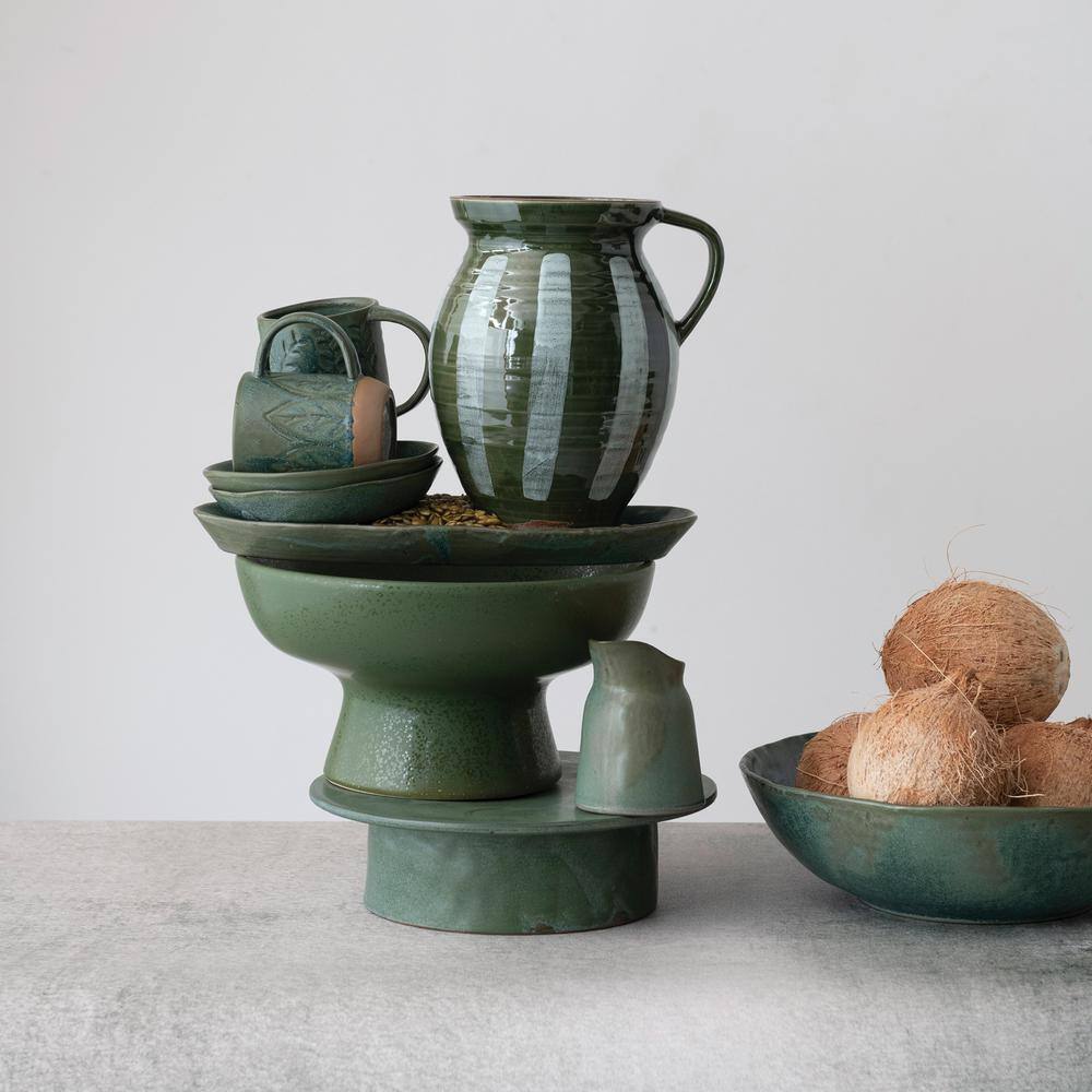 Matte Green Ceramic Footed Serving Bowl, 12.75"