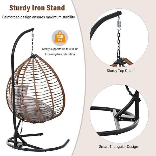 ピーチ　D Brown Wicker Foldable Outdoor Rattan Egg Chair Patio Swing Chair
