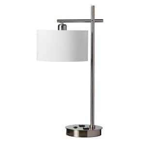 26.5 in. H 1-Light Satin Chrome Floor Lamp (Task) with Fabric Shade