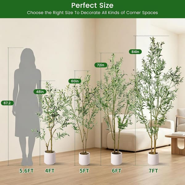 Swafrrt 7 ft. Artificial Olive Tree in Pot, Large Faux Olive Silk