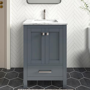 Anneliese 24 in. W x 21 in. D x 35 in. H Single Sink Freestanding Bath Vanity in Charcoal Gray with Carrara Marble Top