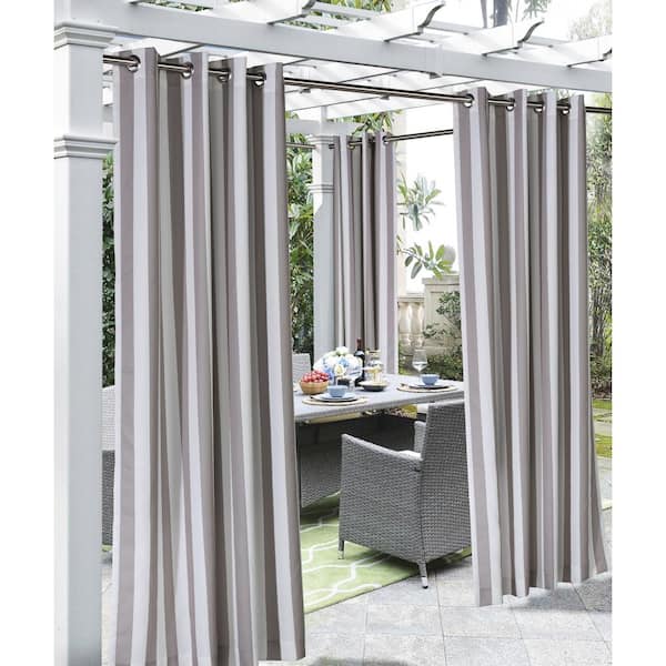 Unbranded Taupe Striped Outdoor Grommet Room Darkening Curtain - 50 in. W x 108 in. L
