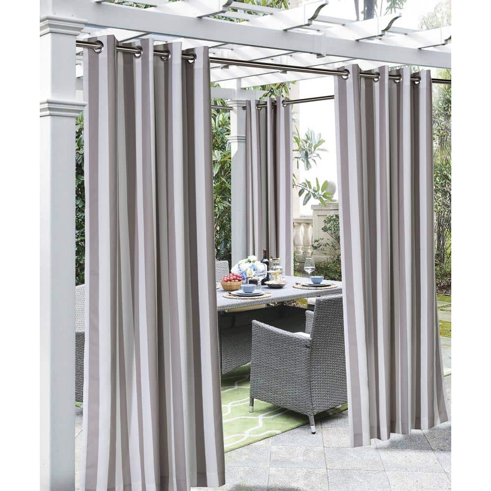 Taupe Striped Outdoor Grommet Room Darkening Curtain - 50 in. W x 108 in. L