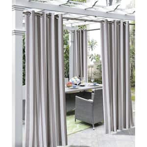 Taupe Striped Outdoor Grommet Room Darkening Curtain - 50 in. W x 84 in. L