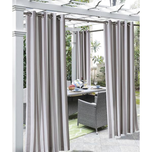 Taupe Striped Outdoor Grommet Room Darkening Curtain - 50 in. W x 84 in. L