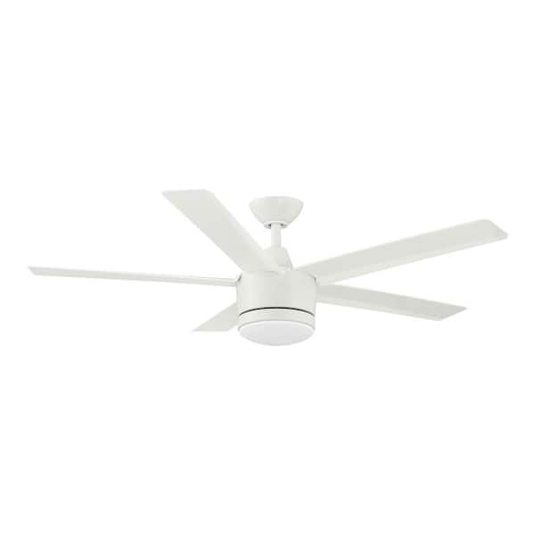 Home Decorators Collection - Merwry 52 in. Intergrated LED Matte White Ceiling Fan With Light And Remote Control