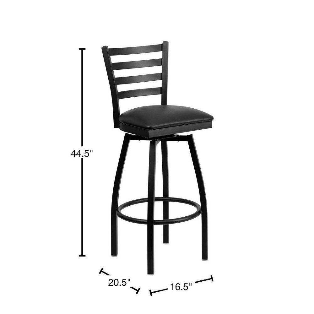 Essential Swivel Black Vinyl & Metal Barstool with Ladder Back