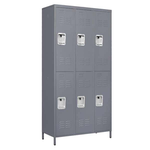 Tidoin 35.4 in. W x 72 in. H x 15.8 in. D Steel Storage Cabinet Locker in Gray with 6 Doors