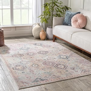 Rodeo Elaine Vintage Bohemian Botanical Trellis Grey Ivory 5 ft. 3 in. x 7 ft. 3 in. Area Rug