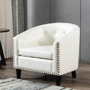 White PU Leather Tufted Barrel Arm Chair with Nailheads