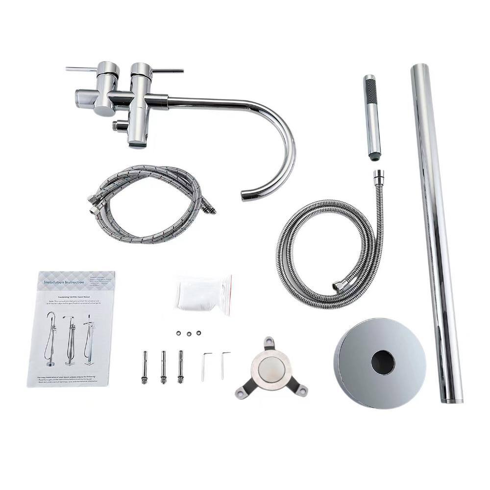 Chrome Freestanding Bathtub Faucet with Handheld Shower