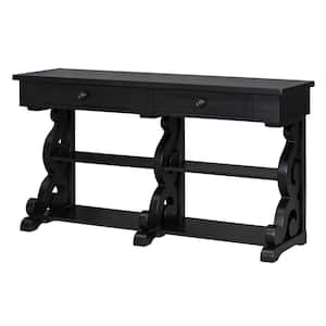 54.1 in. W 29.8 in. H x 16 in. D Acacia Wood Rectangular Console Table with Shelf in Black