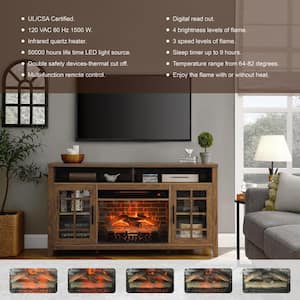 55 in. Freestanding Electric Fireplace in Reclaimed Barnwood TV Media Stand with KD Inserts Heater