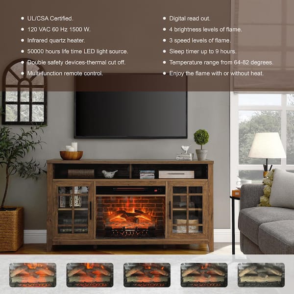 maocao hoom 55 in. Freestanding Electric Fireplace in Reclaimed Barnwood TV Media Stand with KD Inserts Heater