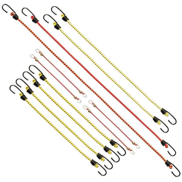 Assorted Size Multi-Color Bungee Cords with Hooks (12 Pack)