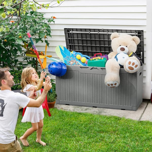 Tozey 100 Gal. Gray Resin Fusion Style Outdoor Storage Bench Deck