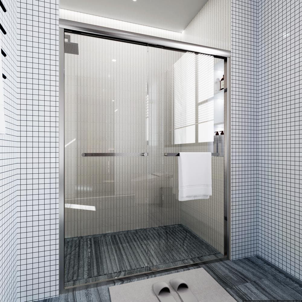 Nickel Framed Double Sliding Shower Door with Clear Glass Panels