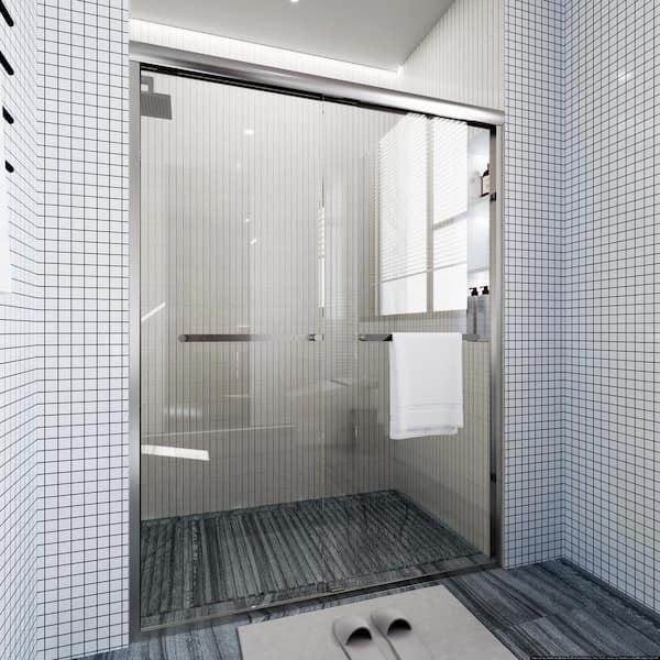 TOOLKISS 50 in. - 54 in. W x 72 in. H Sliding Framed Shower Door in Brushed Nickel with Clear Glass TOOLKISS 50 in. - 54 in. W x 72 in. H Sliding Framed Shower Door in Brushed Nickel with Clear Glass