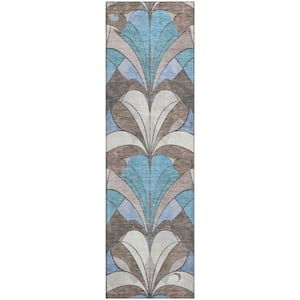 Mayfield Premium Machine Washable Abstract AMF2174 Brown 2 ft. x 7 ft. Runner Rug