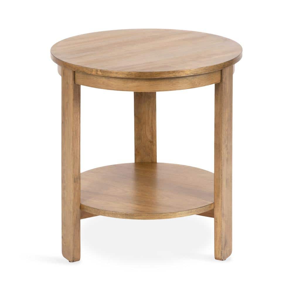 Natural Medium Wood Round Accent Table with Two Tiers