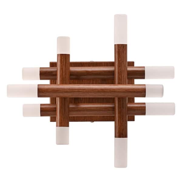 Kyoto 8-Light Cherry Wood Integrated LED Scandi Minimalist Wall Sconce, Dimmable Geometric Wall Light Fixture