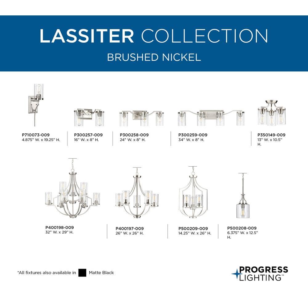 Lassiter 34" Brushed Nickel 4-Light Bath Vanity with Clear Glass Shades