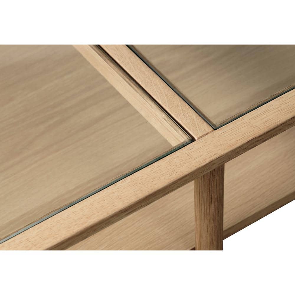 Natural Oak and Glass Rectangular Coffee Table with Shelf