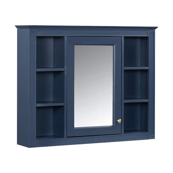 Ziyudura 35 in. W x 27.5 in. H Rectangular MDF Board Surface Mount Bathroom Medicine Cabinet with Mirror, Open Shelves
