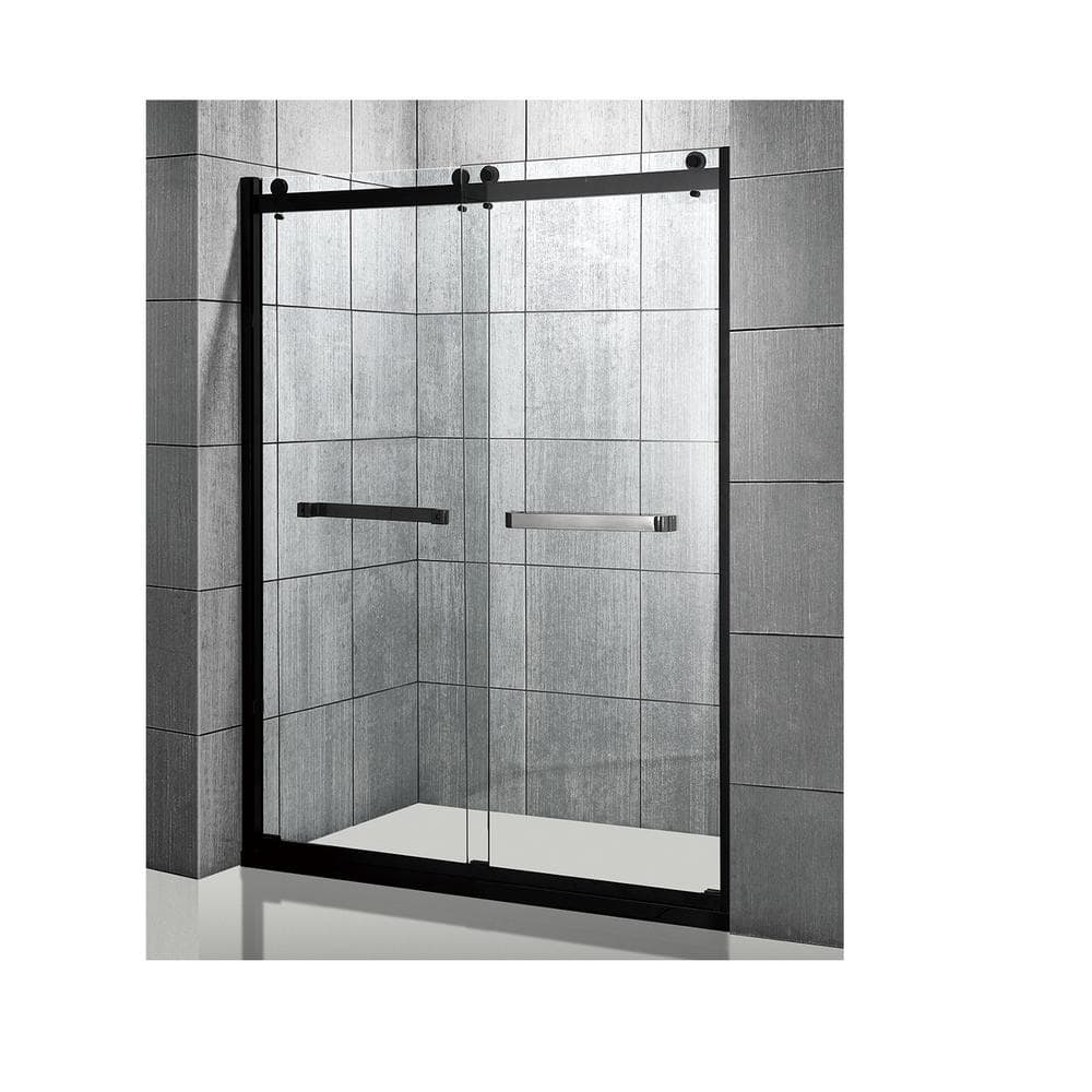 60 in. W x 76 in. H Frameless Double Sliding Glass Shower Doors with 3/8 in