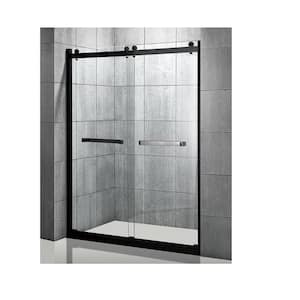 60 in. W x 76 in. H Frameless Double Sliding Glass Shower Doors with 3/8 in. Clear Tempered Glass, Matt Black Finish