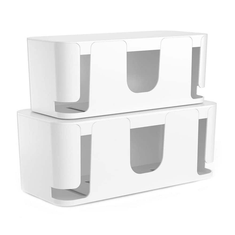 Medium and Small Cable Organizer Box Set 2 Pack Cord Management Storage White Pet Child Proof ABS Cover price history on PriceWatchPro