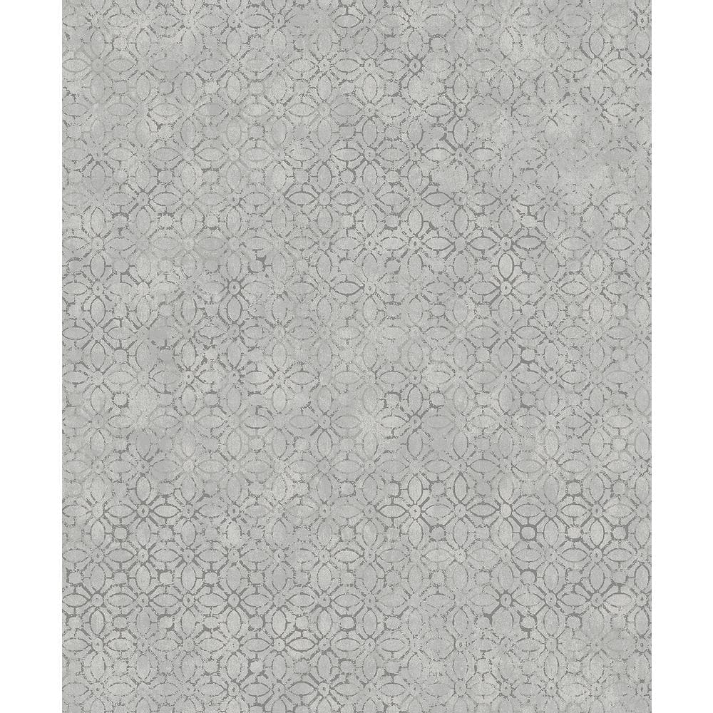 Khauta Sterling Gray Floral Geometric Non-Woven Wallpaper Roll