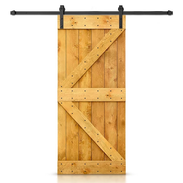 CALHOME Distressed K Series 20 in. x 84 in. Colonial Maple Stained DIY Wood Interior Sliding Barn Door with Hardware Kit