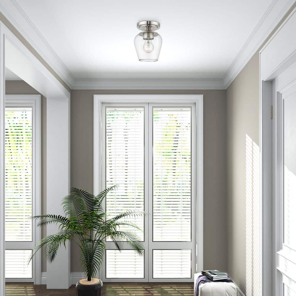Willow Brushed Nickel 1-Light Indoor/Outdoor Flush Mount with Clear Glass