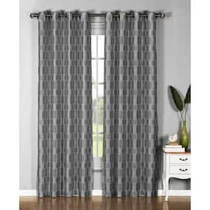 Charcoal Geometric Faux Silk Grommet Room Darkening Curtain - 54 in. W x 96 in. L (Set of 2)