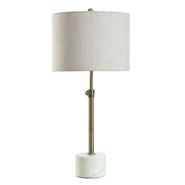 StyleCraft Gold Table Lamp with Gray Linen Shade 31.75 in.