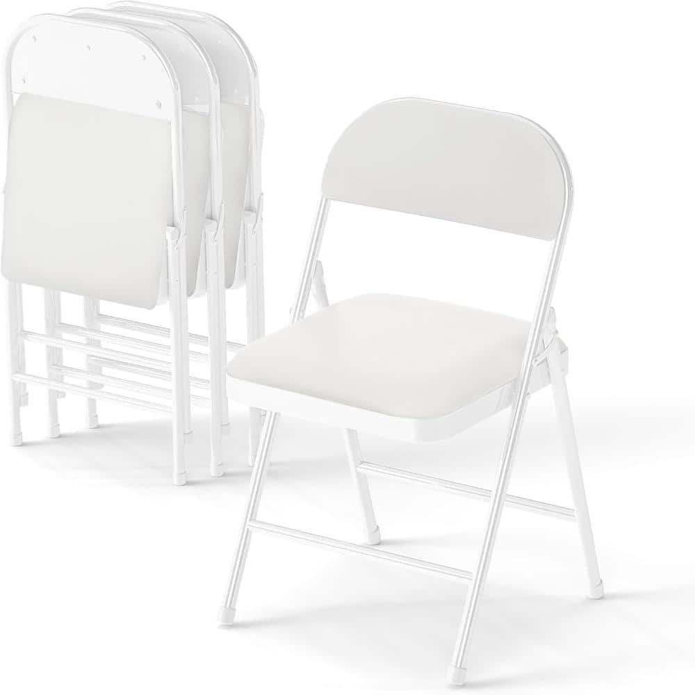 4 Pack Leather Padded Folding Chair, Metal Frame with Pu Leather Seat & Back, white price history on PriceWatchPro